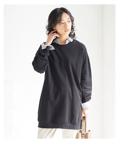 nissen（ニッセン）の「＜大きいサイズ＞綿１００％ゆったりロング丈トレーナー（チュニック・レディース・黒/杢チャコールグレー/モカブラウン/ブルーグレー/セージグリーン/ラテホワイト/ラベンダー/スモークカーキ/ベイクドオレンジ/ピンク/フィッシャーピンク/シトラスイエロー/ナイルグリーン/グレーベージュ/レッド/杢グレー/ブリックオレンジ・L/LL/3L/4L/5L/6L/8L/10L）」の18枚目の写真
