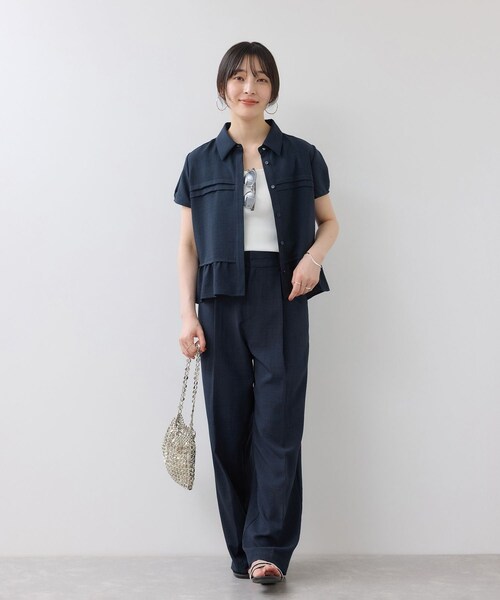 VIS（ビス）の「美easyリネンライクシャツブラウス/接触冷感・セットアップ対応（シャツ/ブラウス・レディース・キナリ/ネイビー/サックス・F）」の9枚目の写真