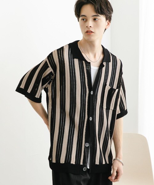 SENSE OF PLACE by URBAN RESEARCH(センスオブプレイスバイアーバンリサーチ)の「ストライプショートスリーブニットシャツ(ニット/セーター・メンズ・BLACK/GREIGE/MINT・M/L)」の21枚目の写真