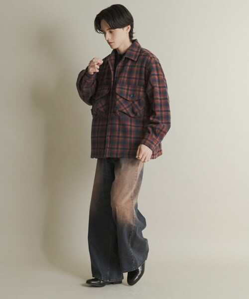 SENSE OF PLACE by URBAN RESEARCH(センスオブプレイスバイアーバンリサーチ)の「ヘビーネルチェックシャツジャケット(テーラードジャケット・メンズ・NVY×ORG/BRN×BEG・M/L)」の9枚目の写真