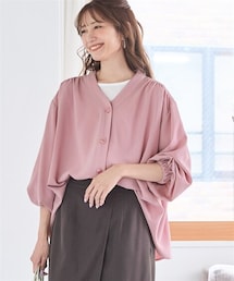 nissen | ＜大きいサイズ＞ゆるシルエットバックシャーリングブラウス(シャツ/ブラウス)