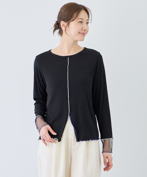 Jayro（ジャイロ）の「袖シアーメローカットソー（Tシャツ/カットソー・レディース・ブラック系/ホワイト系/ライトグリーン/ピンク・F）」の10枚目の写真