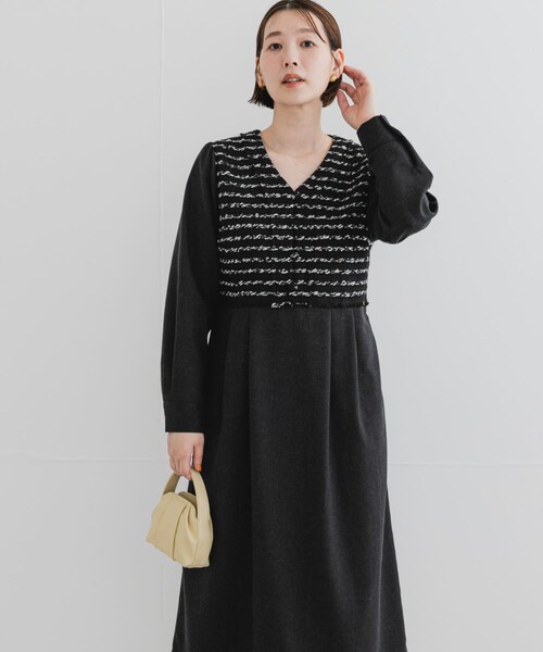 URBAN RESEARCH ROSSO（アーバンリサーチロッソ）の「F by ROSSO　ツイードドッキングワンピース（ワンピース・レディース・BLACK/BLACK STP/BLACK　STP・36/38）」の5枚目の写真