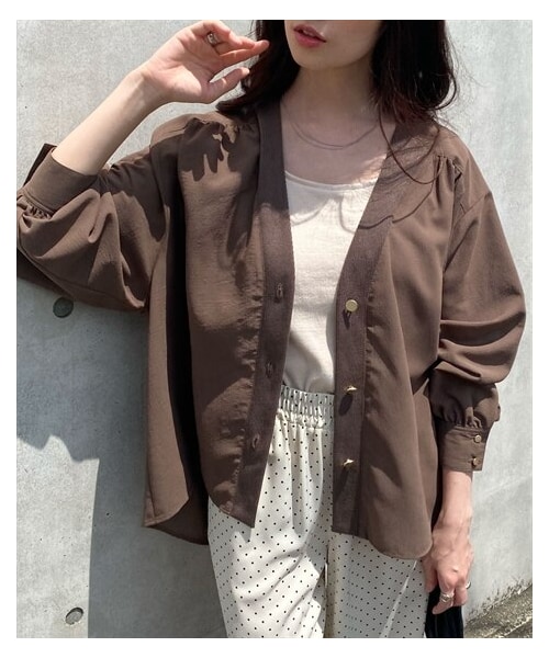 nissen（ニッセン）の「【遮熱で暑くなりにくい】シャツ素材カーディガン（シャツ/ブラウス・レディース・黒/ブラウン・M/L/LL）」の6枚目の写真