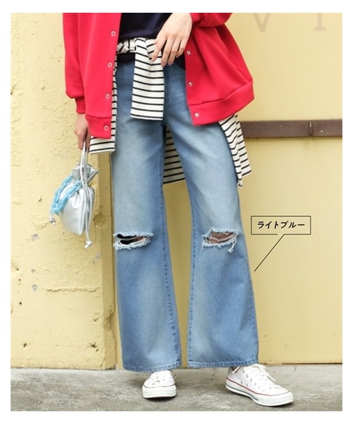 nissen（ニッセン）の「＜大きいサイズ＞ 綿100％ゆるストレートクラッシュデニムパンツ（ゆったりヒップ）（パンツ・レディース・ライトブルー/ケミカル(ウオッシュドブルー)/ケミカル(グレー)・L/LL/3L/4L/5L/6L/8L/10L）」の21枚目の写真