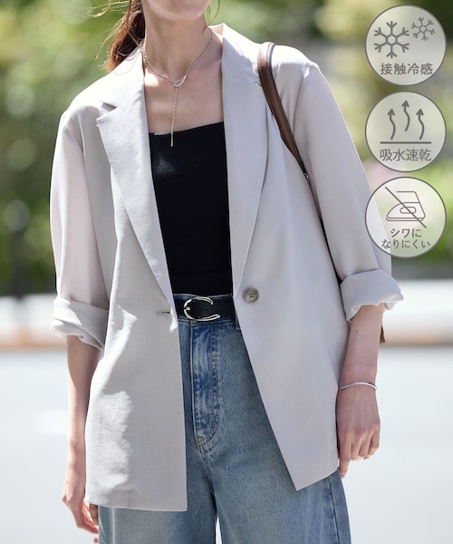 ROPE' PICNIC（ロペピクニック）の「【接触冷感・吸水速乾・防シワ】エフォートレスリラックスジャケット/通勤・セットアップ対応（テーラードジャケット・レディース・チャコール/ライトグレー/ベージュ・38/40）」の8枚目の写真