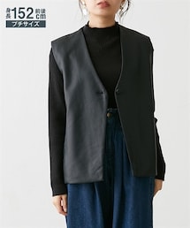 nissen | 小さいサイズ　フェイクレザーベスト　低身長さん・小柄女性(ノーカラーコート)