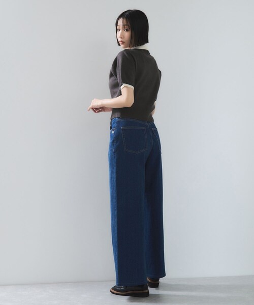 VIS（ビス）の「ダブルカラーポロトップス（ポロシャツ・レディース・チャコール/キナリ/ブラウン・F）」の6枚目の写真