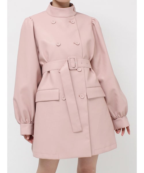 jouetie（ジュエティ）の「フェイクレザーAラインジャケット（ライダースジャケット・レディース・ブラック/ピンク・M）」の2枚目の写真