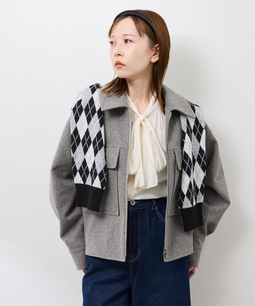 ROPE' PICNIC（ロペピクニック）の「ジャージーメルトンシリーズ ポケット付きジップブルゾン/リンクコーデ（ブルゾン・レディース・チャコール/ライトグレー/ブラウン系/ベージュ・F）」の14枚目の写真