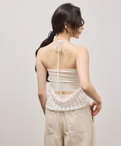 ADAM ET ROPE'（アダムエロペ）の「クロシェニットビスチェ（キャミソール・レディース・ホワイト/カーキ系・F）」の6枚目の写真