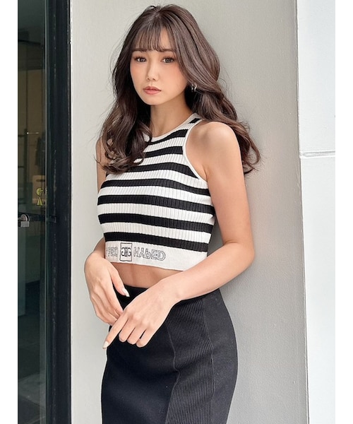 GYDA（ジェイダ）の「HYPEDアメスリ リブニットTOPS（ニット/セーター・レディース・オフホワイト/ブラック/ミックス/オレンジ・F）」の14枚目の写真