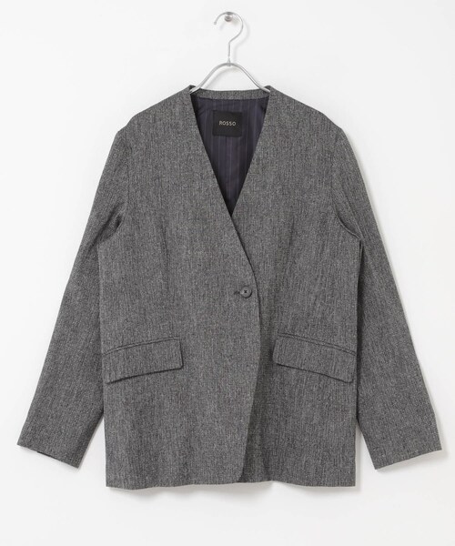URBAN RESEARCH ROSSO（アーバンリサーチロッソ）の「シルクネップVネックジャケット（ノーカラージャケット・レディース・BLACK/BROWN・36/38）」の16枚目の写真