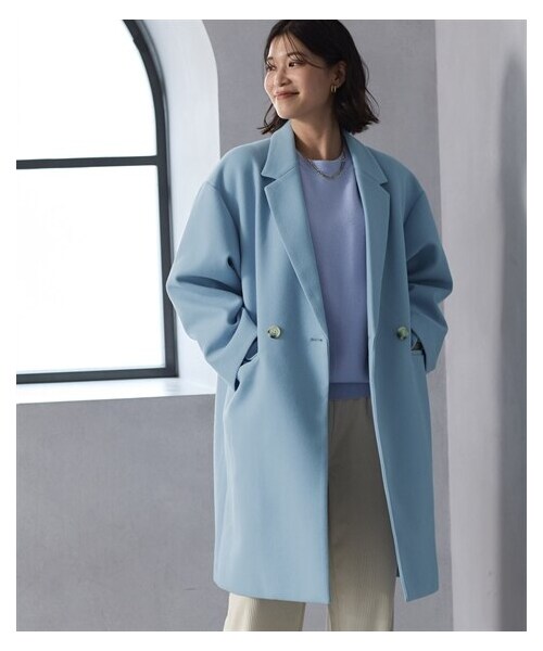 nissen（ニッセン）の「＜大きいサイズ＞ 軽やかフェイクウールチェスターコート（ジャケット/アウター・レディース・黒/パステルブルー/アイボリー・L/LL/3L/4L/5L/6L/8L/10L）」の22枚目の写真