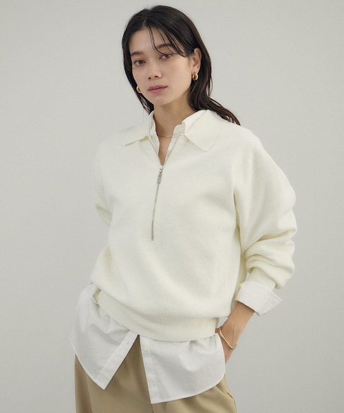 ADAM ET ROPE'（アダムエロペ）の「クレープスウェットライクポロプルオーバー（スウェット・レディース・チャコール/オフホワイト/グリーン系・F）」の6枚目の写真