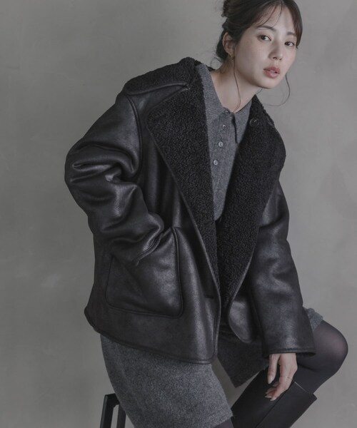 URBAN RESEARCH Sonny Label（アーバンリサーチサニーレーベル）の「リバーシブルフェイクムートンボアコート（ムートンコート・レディース・ブラック/ブラウン・Free）」の4枚目の写真