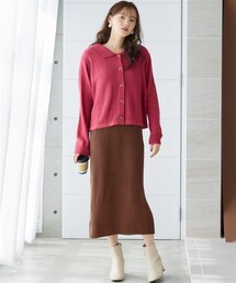 nissen | 大きいサイズポコポコ編の衿付カーディガンとノースリーブワンピースの２点セット(ワンピース)