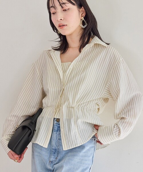 VIS（ビス）の「レイヤードストライプシャツ（シャツ/ブラウス・レディース・ホワイト/オフホワイト・F）」の5枚目の写真