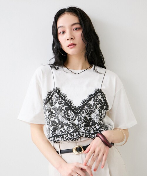 VIS(ビス)の「トロンプルイユプリントTシャツ(Tシャツ/カットソー・レディース・チャコール/ホワイト・F)」の6枚目の写真