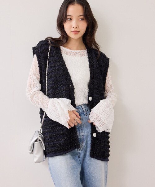 VIS(ビス)の「ツイードニットベスト/イージーケア(ベスト・レディース・キナリ系/ネイビー系・F)」の9枚目の写真