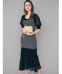 MERCURYDUO | 2WAYパフスリーブボーダーニットワンピース(ワンピース)