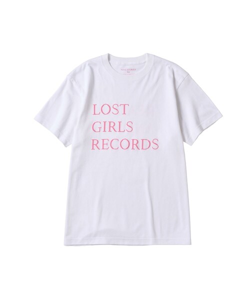 bonjour records(ボンジュールレコーズ)の「LOST GIRLS BOOKS for bonjour records BIG LOGO S/S Tee - ロストガールズブックス エクスクルーシブ Tシャツ(Tシャツ/カットソー・レディース・ホワイト/ダークブラウン/ピンク・F)」の6枚目の写真