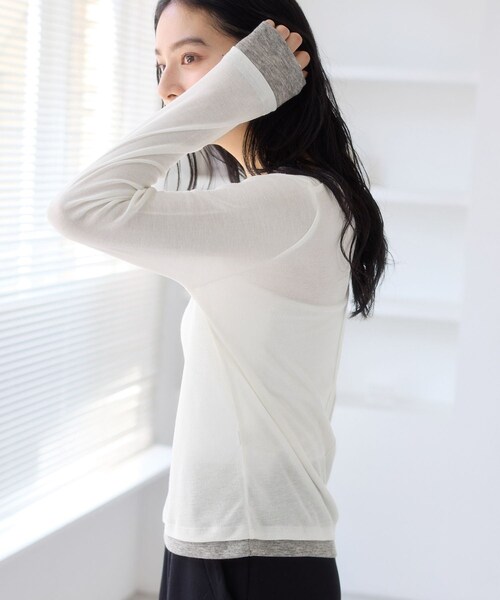 VIS(ビス)の「配色レイヤードシアーロンT(Tシャツ/カットソー・レディース・グレー/オフホワイト/ピンク・F)」の15枚目の写真