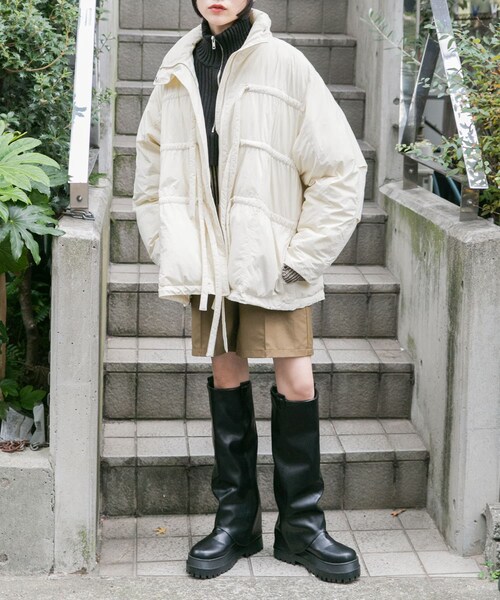 KBF（ケイビーエフ）の「フロントリボン中綿ジャケット（その他アウター・レディース・BLACK/KHAKI/BORDEAUX/IVORY・one）」の6枚目の写真