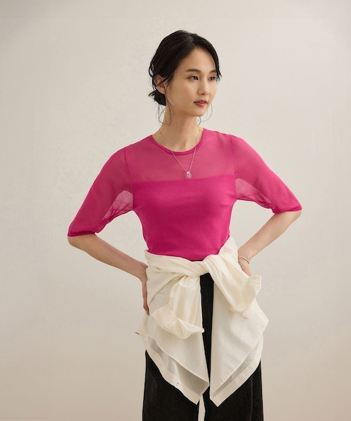 ROPE'（ロペ）の「シアーリブニット/洗える（ニット/セーター・レディース・ブラック/ホワイト/ピンク・F）」の17枚目の写真