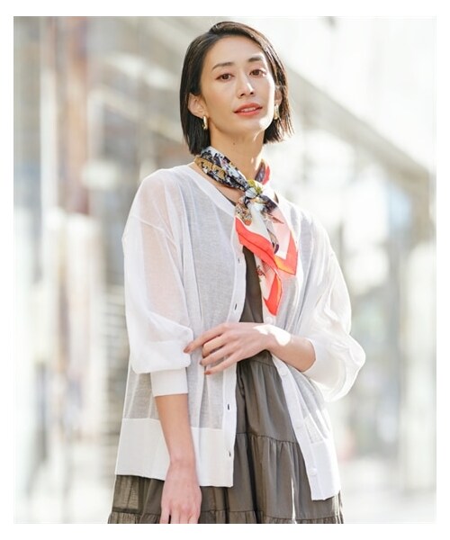 nissen（ニッセン）の「２WAYシアーニットカーディガン【OtonaSMILE】（ニット/セーター・レディース・ホワイト/ブルー/イエロー・M/L/LL/3L/4L/5L）」の4枚目の写真