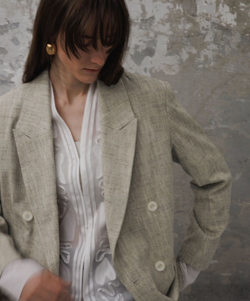 ADAM ET ROPE'（アダムエロペ）の「【EMOELLE】シルクネップテーラードジャケット（テーラードジャケット・レディース・ダークブラウン系/ベージュ/ベージュ系・36/38）」の14枚目の写真