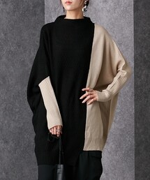 nissen | 配色デザインプチハイネックロング丈ニット [Soiunique](ニット/セーター)