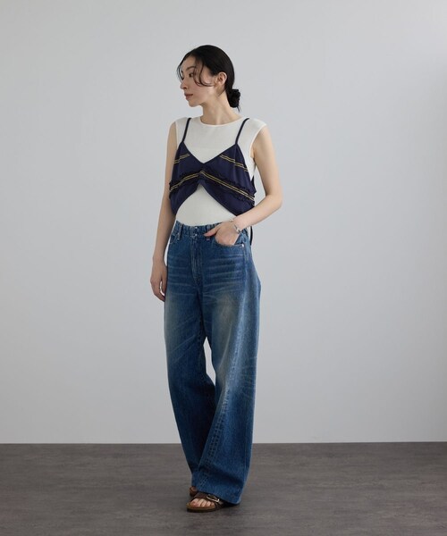 ADAM ET ROPE'(アダムエロペ)の「【crinkle crinkle crinkle】griguri border big bra(キャミソール・レディース・ネイビー系・F)」の5枚目の写真
