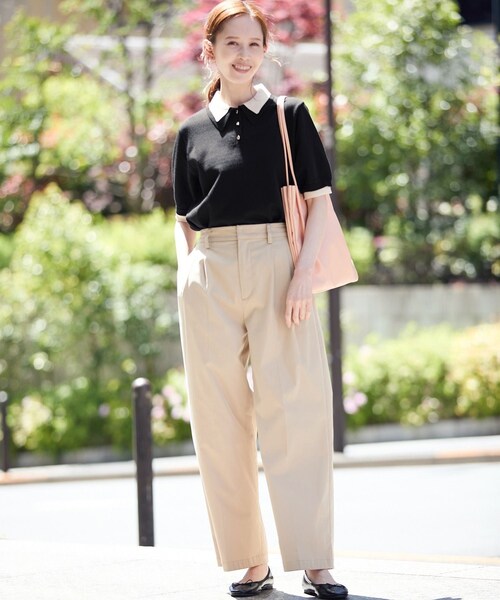 ROPE' PICNIC(ロペピクニック)の「【新色追加】バイカラーレイヤード風ニットポロシャツ(ポロシャツ・レディース・ブラック系/ホワイト系/ブラウン系/ダークグリーン/サックス・38)」の8枚目の写真