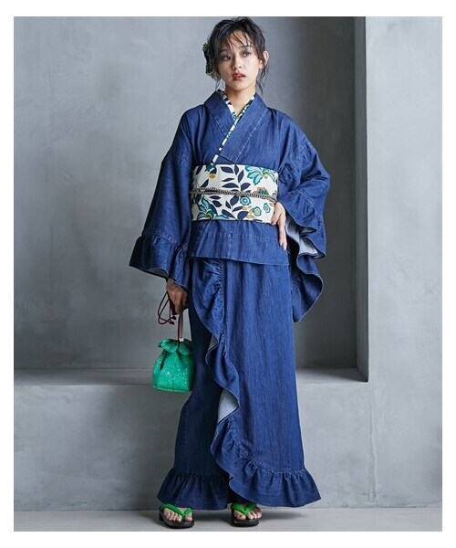 nissen（ニッセン）の「＜大きいサイズ＞綿100％デニム浴衣(花柄半襟付き) GEVS.（浴衣・レディース・ネイビー系デニム/ブラック系デニム・L~LL相当/3L~4L相当/5L~6L相当/8L~10L相当）」の5枚目の写真