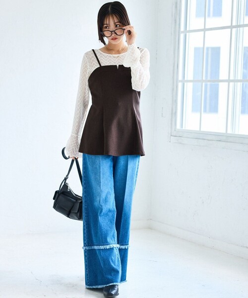 VIS(ビス)の「【美easy】ウーリッシュチュニック丈ビスチェ【セットアップ対応/洗える】(キャミソール・レディース・ブラック/グレー/ダークブラウン/ベージュ系・F)」の18枚目の写真