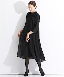 nissen | 【喪服・礼服】日本製生地使用 洗える防しわ前開きスタンドカラーデザインワンピース<大きいサイズ有>〔Callarus〕(フォーマルスーツ/小物)