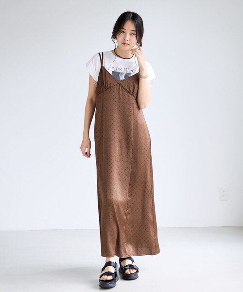 VIS(ビス)の「ドットサテンキャミワンピース(ワンピース・レディース・ホワイト系/ブラウン系・M/S)」の15枚目の写真