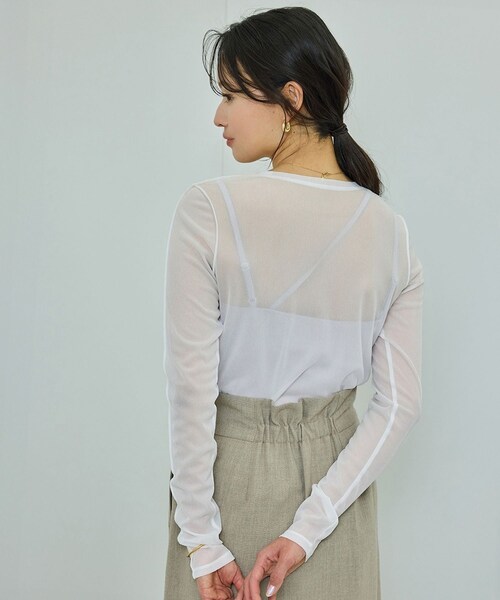 ROPE'（ロペ）の「【WEB・一部店舗限定】【接触冷感/UVカット】前後2WAY チュールコンビアシメキャミソール（キャミソール・レディース・ブラック/ホワイト/ピンク・F）」の12枚目の写真