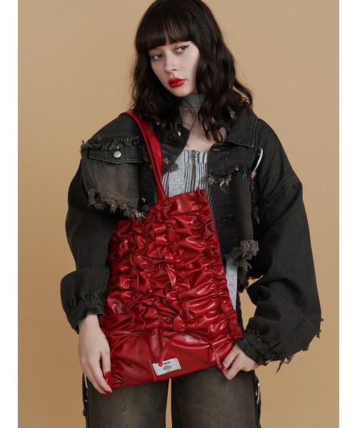 jouetie（ジュエティ）の「リボンギャザートートBAG（ハンドバッグ・レディース・オフホワイト/ブラック/レッド/ブルー・F）」の4枚目の写真