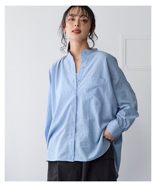 nissen（ニッセン）の「＜大きいサイズ＞【美極シャツ】オーバーサイズ２WAYシャツ（シャツ/ブラウス・レディース・チャコール/オフベージュ/サーモンピンク/サックス/モカブラウン/イエロー・【不要1】/【不要2】/L/LL/3L/4L/5L/6L/8L/10L）」の7枚目の写真