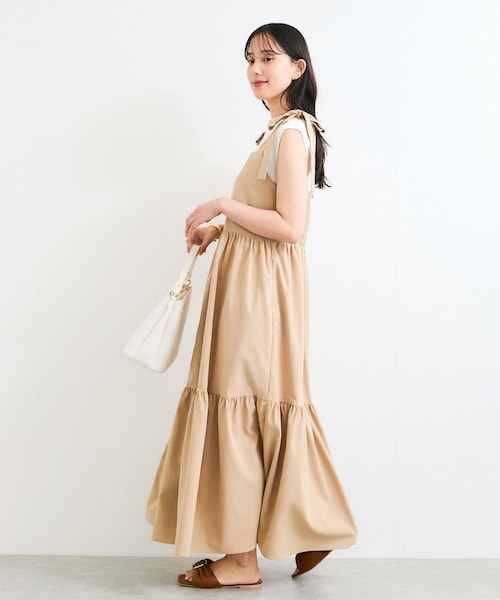 VIS（ビス）の「【WEB限定】ロングストラップリボンティアードワンピース（ワンピース・レディース・ブラック/ベージュ・F）」の5枚目の写真