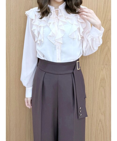 MERCURYDUO（マーキュリーデュオ）の「シフォンロングスリーブラッフルブラウス（シャツ/ブラウス・レディース・オフホワイト/ベビーピンク/アイスブルー/ミックス・F）」の5枚目の写真
