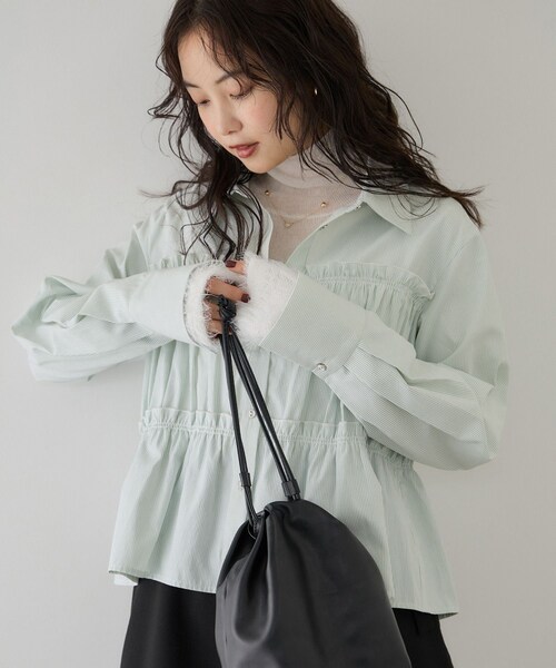 VIS（ビス）の「ビスチェシャーリングシャツ（シャツ/ブラウス・レディース・ベージュ系/グリーン系/ブルー系・F）」の7枚目の写真