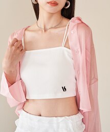 VIS | 【選べる着丈】カップ付きロゴ刺繍Wストラップキャミソール【洗える】(キャミソール)