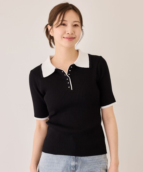 Jayro(ジャイロ)の「配色衿付きリブ半袖ニット(ニット/セーター・レディース・ブラック/ホワイト/グリーン/ネイビー・M)」の6枚目の写真
