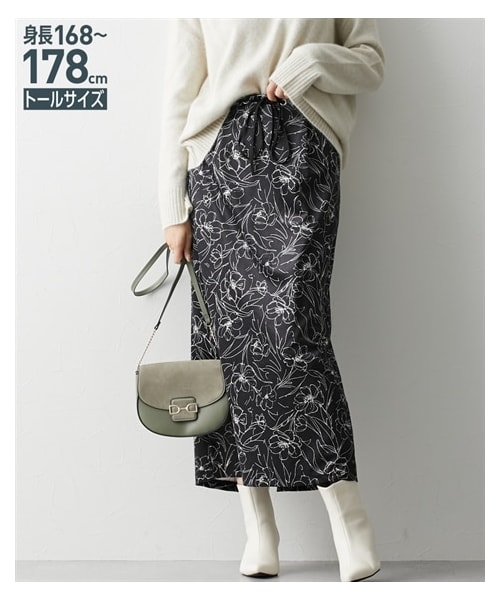 nissen（ニッセン）の「高身長　起毛花柄プリントストレートスカート（トールサイズ）（スカート・レディース・ブラウン系/黒系・MTT/LTT/LLTT/3LTT/4LTT/5LTT）」の6枚目の写真