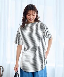 nissen | 大きいサイズ ひんやりUSAコットン１００％ゆるシルエットモックネックチュニック（接触冷感・毛玉防止・UVカット）(チュニック)