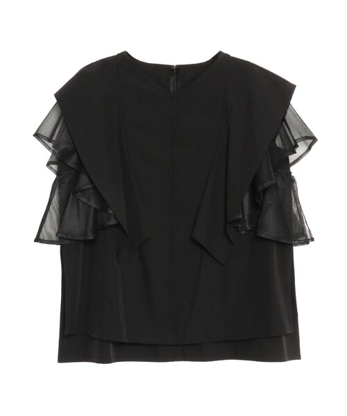 ELENDEEK（エレンディーク）の「MESH LAYERED SLEEVE BL（シャツ/ブラウス・レディース・オフホワイト/ブラック/ネイビー・F）」の2枚目の写真