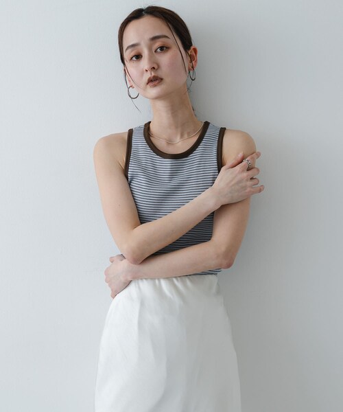 SENSE OF PLACE by URBAN RESEARCH（センスオブプレイスバイアーバンリサーチ）の「『別注』Healthknit×SENSE OF PLACE ボーダータンクトップ（タンクトップ・レディース・OF×NV×BE/SAX×BRN/LIME×BEG・One）」の14枚目の写真